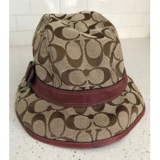 Coach Mujers TAN BROWN Logo Signature Leather Buckle Trim Bucket Hat Excellent  eb-75962895